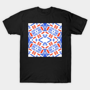 Cobalt and Orange Mosaic Tile | Watercolor Painting T-Shirt